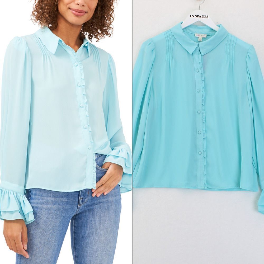 Riley Rae Ruffled Blouse Seafoam color
